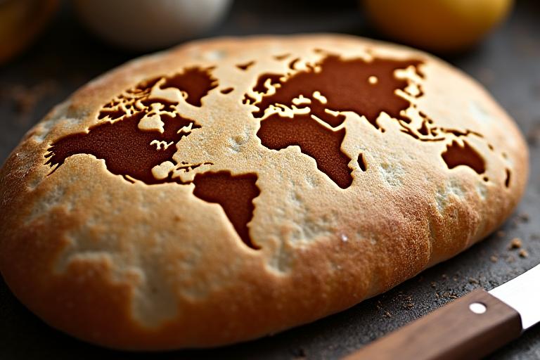 大きく写された世界地図のパン・ド・カンパーニュ